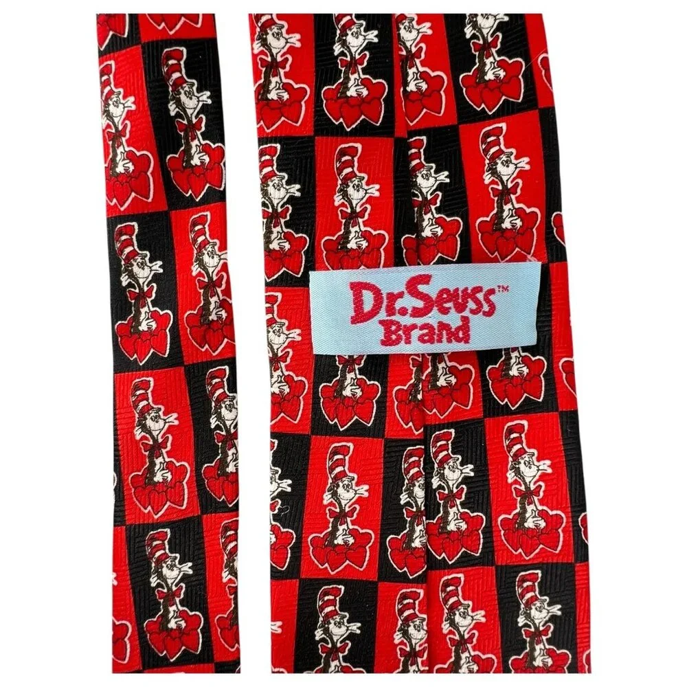 Dr. Seuss Cat In The Hat Tie Bkack And Red hearts Valentines Day  Made Korea VTG